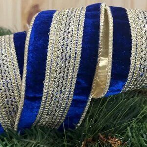 2.5” Gold Braided Tree Trim Sheldon Velvet Double Fused Wired Christmas Ribbon
